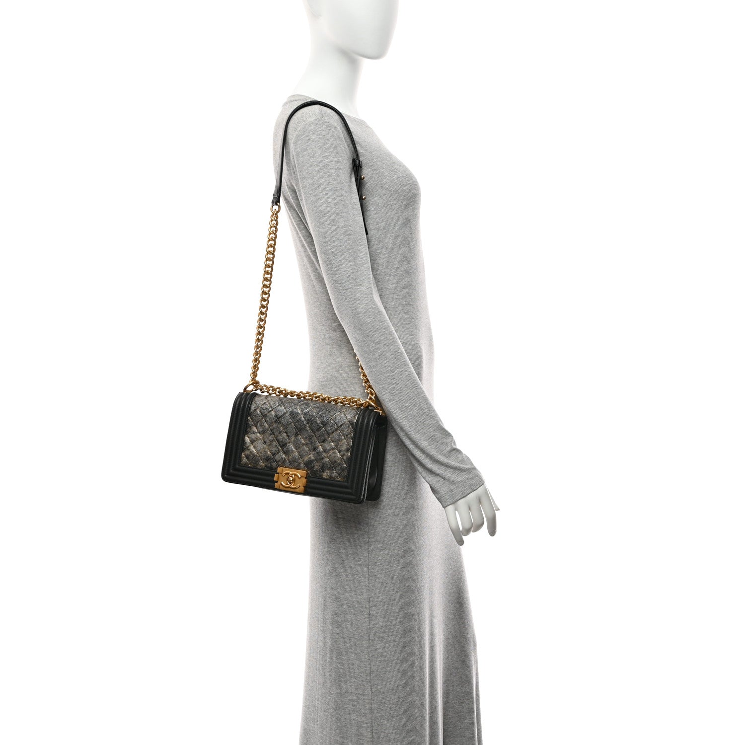 Chanel Metallic Crumpled Goatskin Medium Boy Flap Black Gold 2 of 10