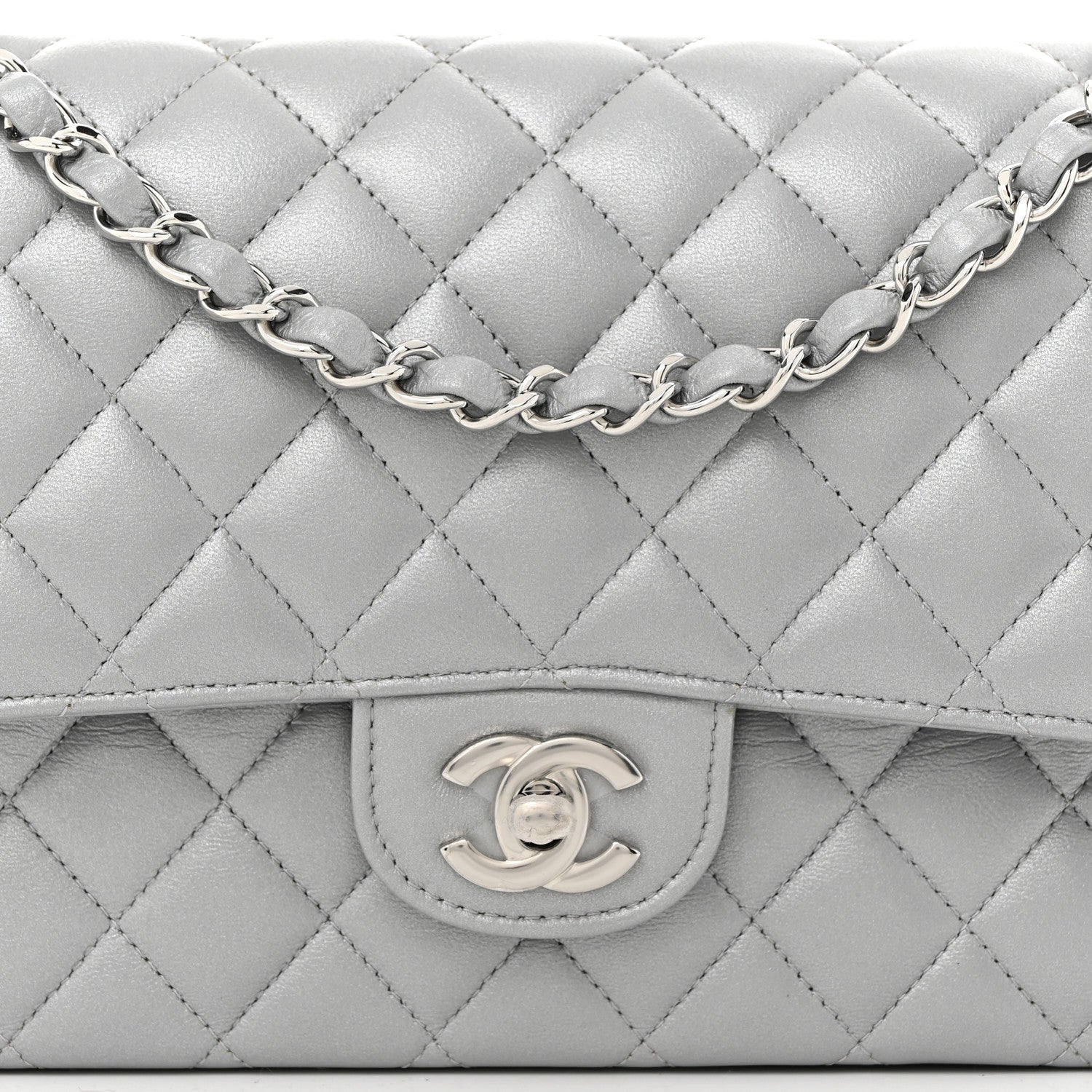 Chanel Iridescent Lambskin Quilted Medium Double Flap Grey 1626321