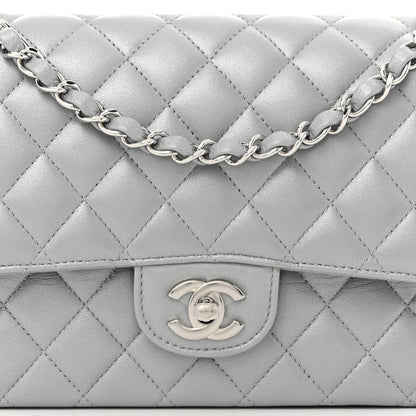 Chanel Iridescent Lambskin Quilted Medium Double Flap Grey 8 of 10