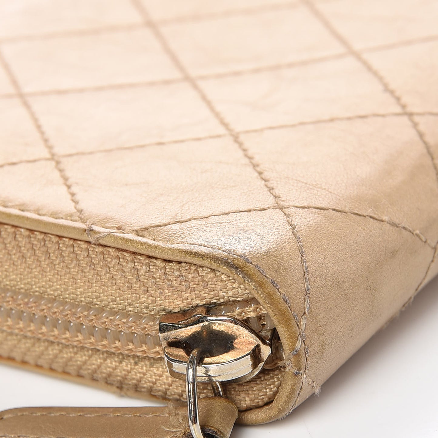 Metallic Aged Calfskin Quilted Palette Large Gusset Zip Around Wallet Gold