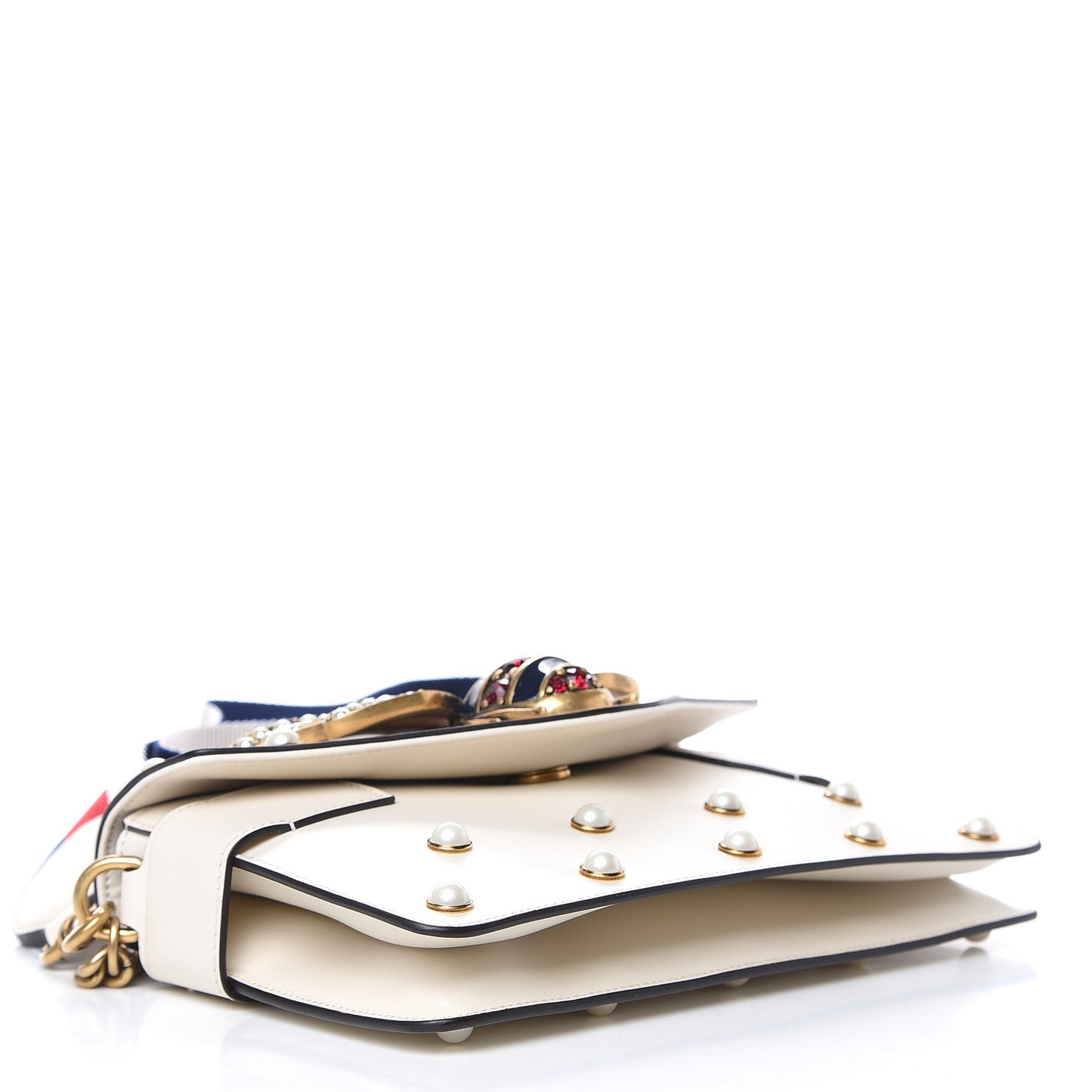 Nappa Pearl Studded Mini Queen Margaret Broadway Shoulder Bag Mystic White