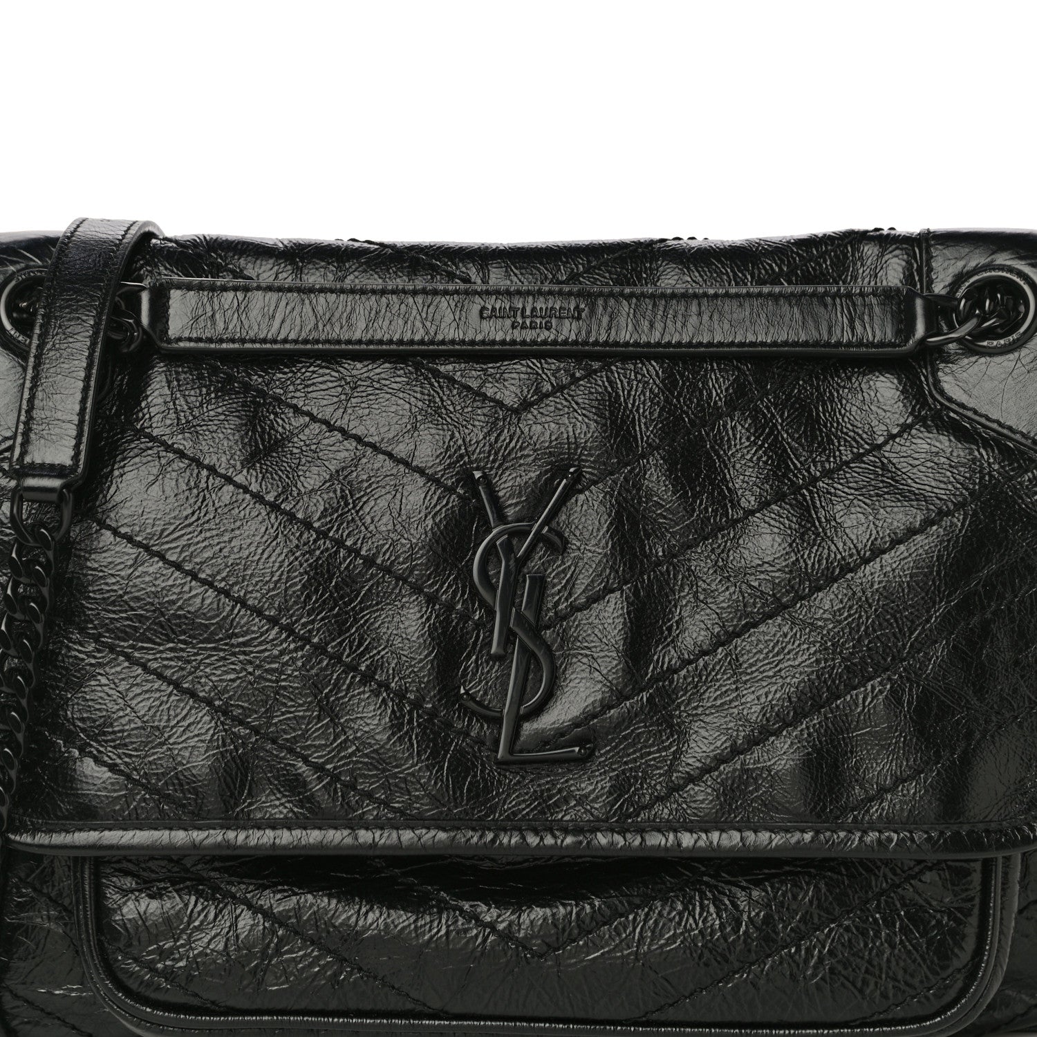 Saint Laurent Crinkled Calfskin Matelasse Monogram Medium Niki Chain Satchel Black 8 of 13