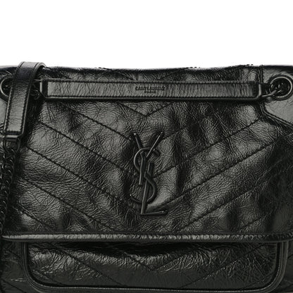 Saint Laurent Crinkled Calfskin Matelasse Monogram Medium Niki Chain Satchel Black 8 of 13