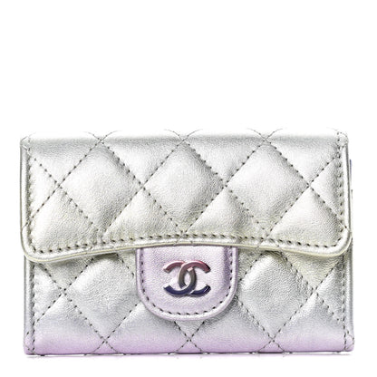 Chanel Gradient Metallic Calfskin Quilted Flap Card Holder Wallet Silver Blue Yellow Purple 1 of 8