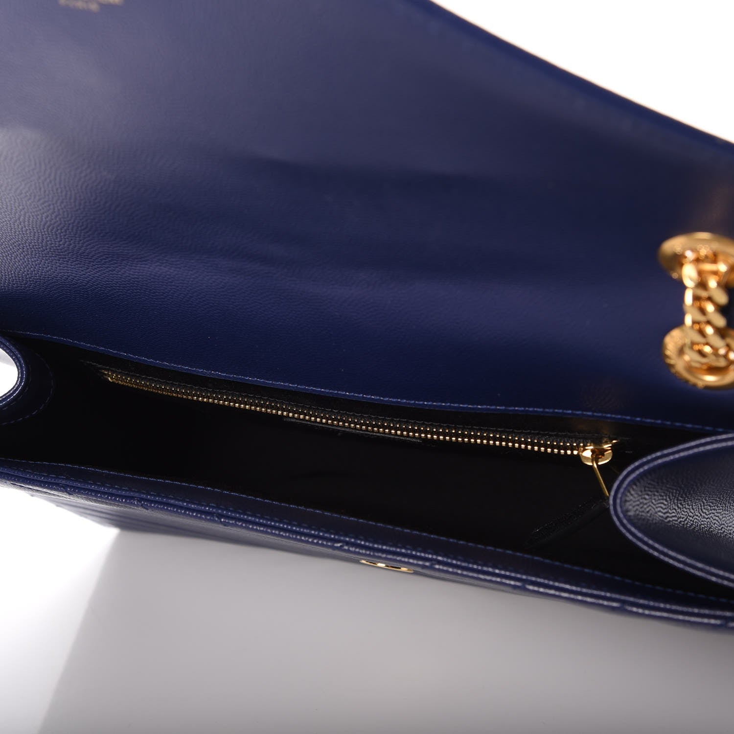 Saint Laurent Grain De Poudre Matelasse Chevron Large Monogram Satchel Blue 6 of 8