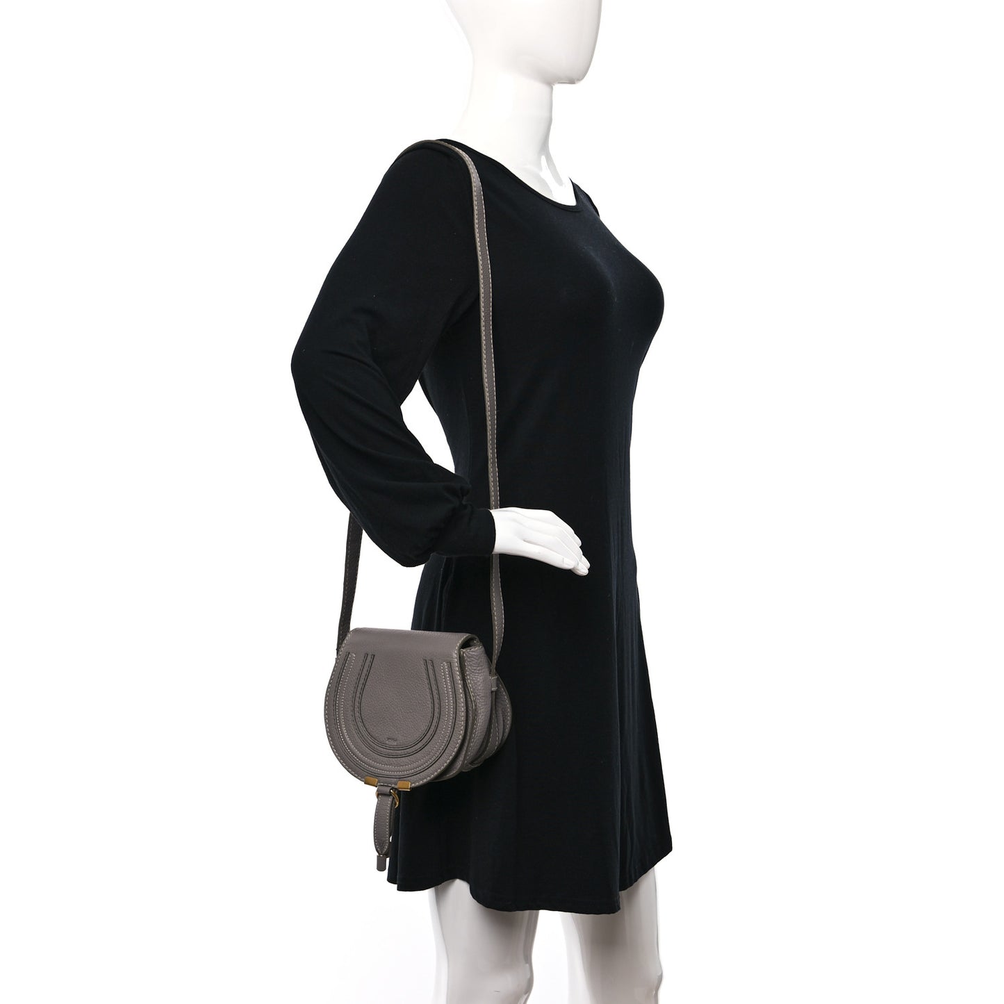 Calfskin Mini Marcie Round Crossbody Bag Cashmere Grey