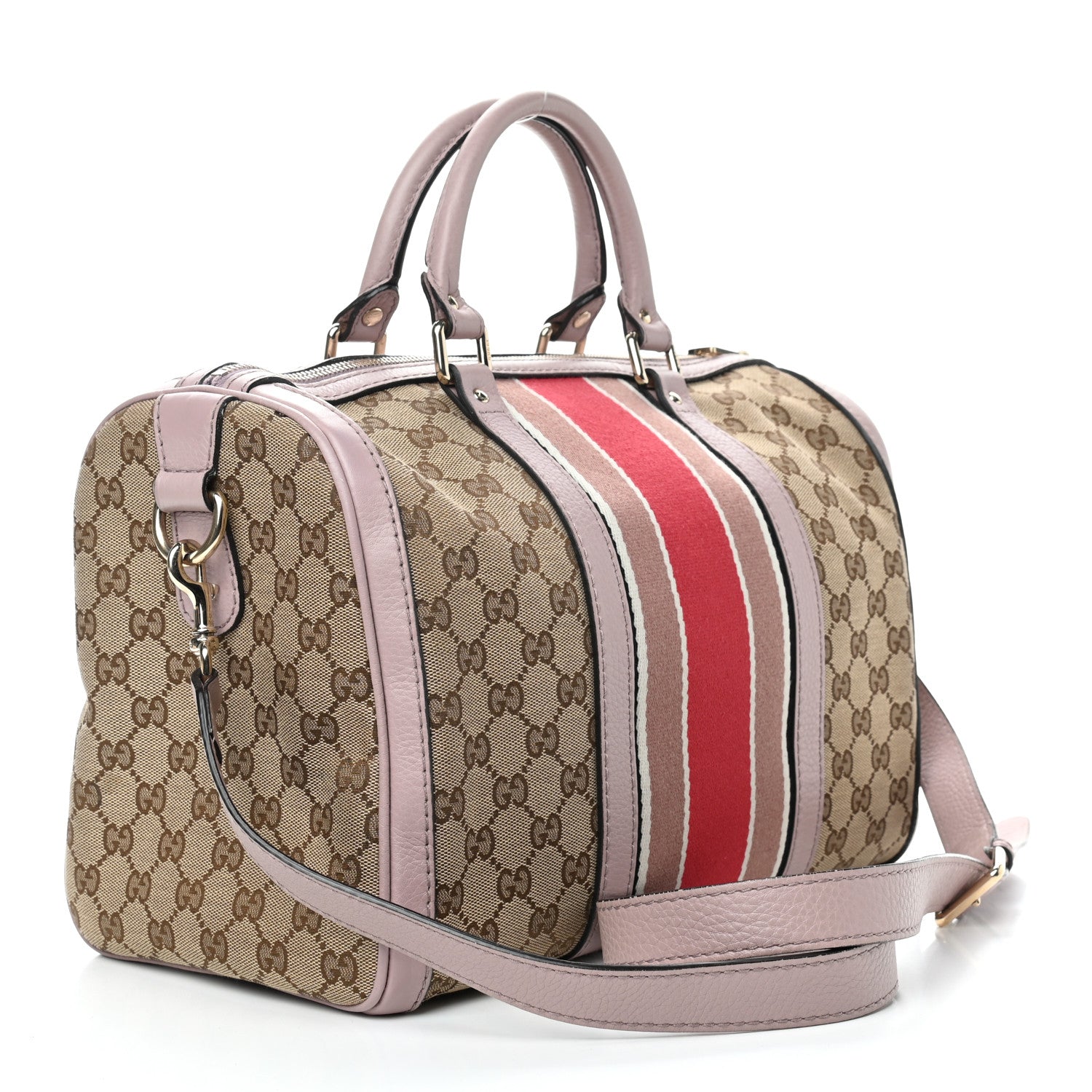 Gucci Monogram Selleria Calfskin Vintage Web Medium Boston New Sand Lilas 3 of 10