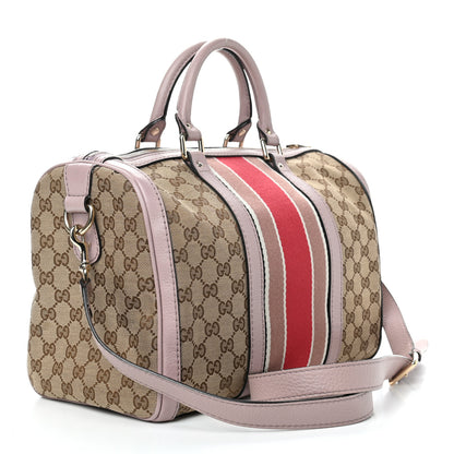 Gucci Monogram Selleria Calfskin Vintage Web Medium Boston New Sand Lilas 3 of 10