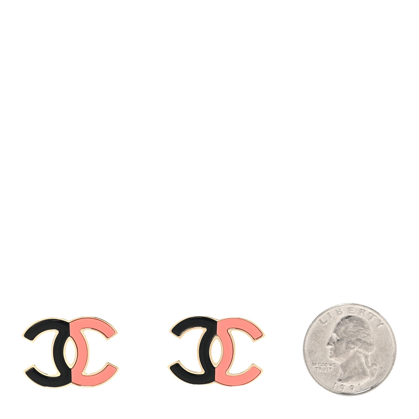 Enamel CC Earrings Gold Black Pink