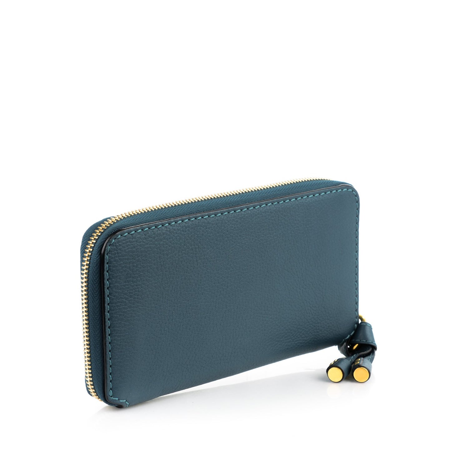 Grained Calfskin Marcie Long Zip Around Wallet Steel Blue