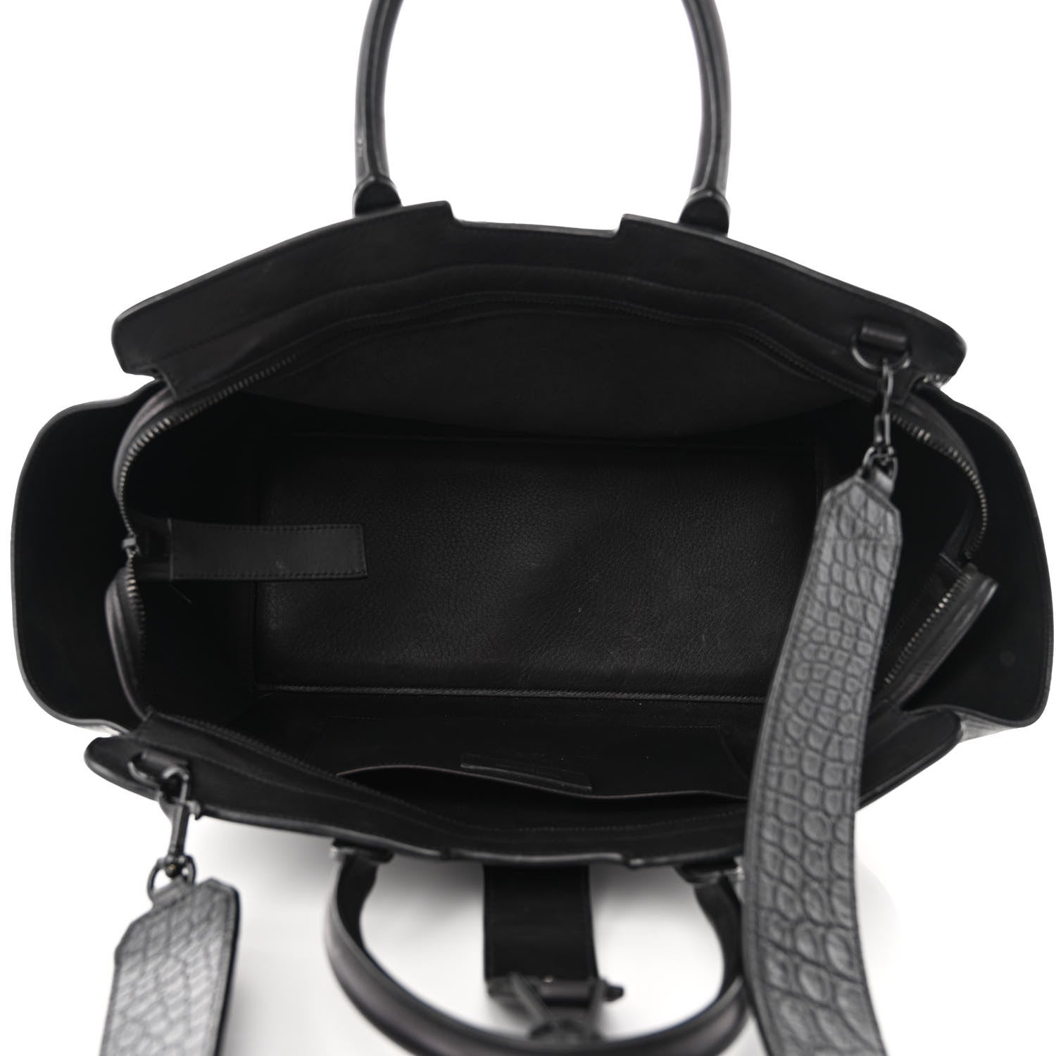 Saint Laurent Smooth Calfskin Crocodile Embossed Small Monogram Downtown Cabas Black 5 of 10