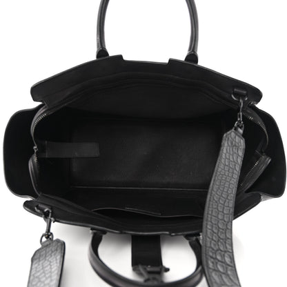 Saint Laurent Smooth Calfskin Crocodile Embossed Small Monogram Downtown Cabas Black 5 of 10