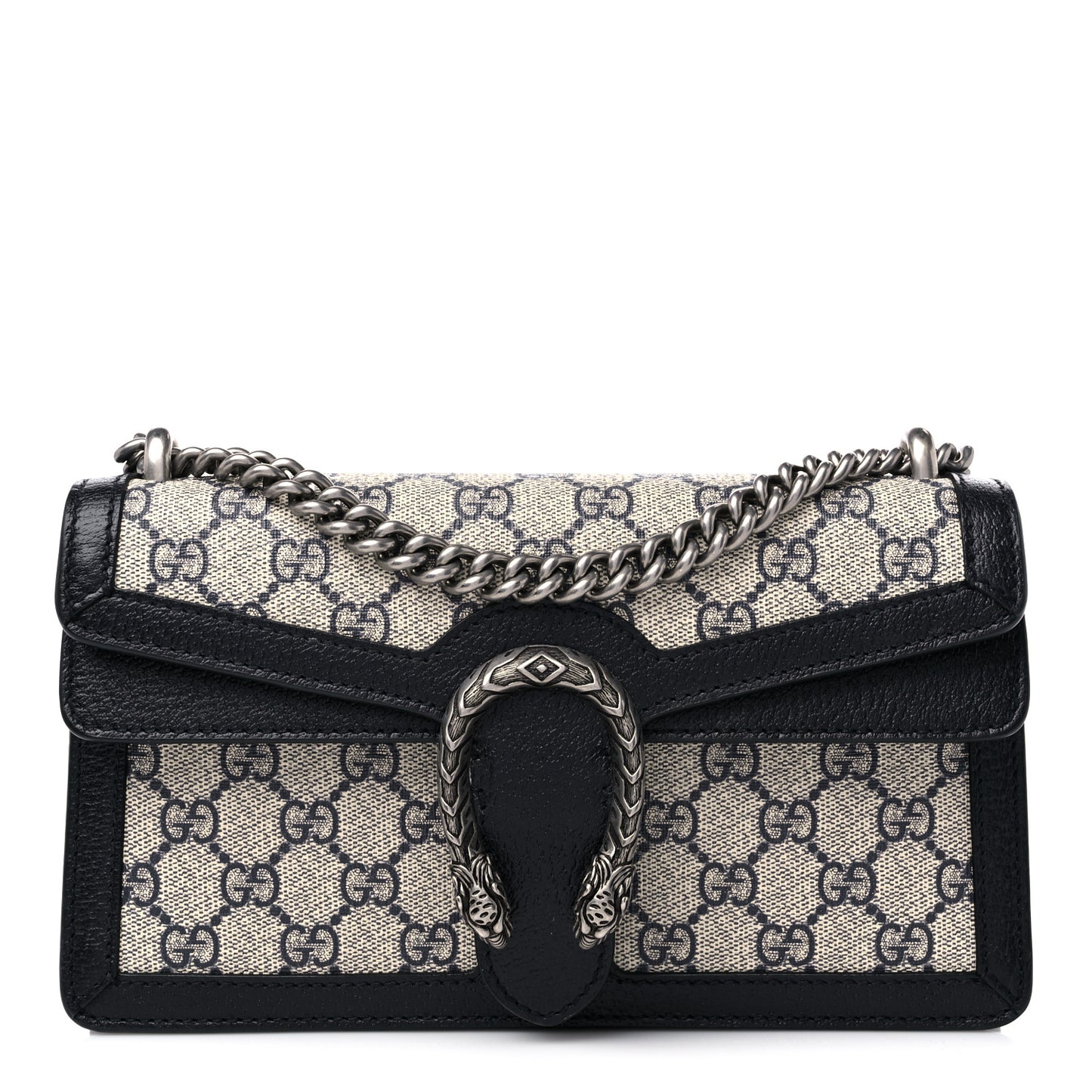 GG Supreme Monogram Textured Dollar Calfskin Small Rectangular Dionysus Shoulder Bag Beige Blue
