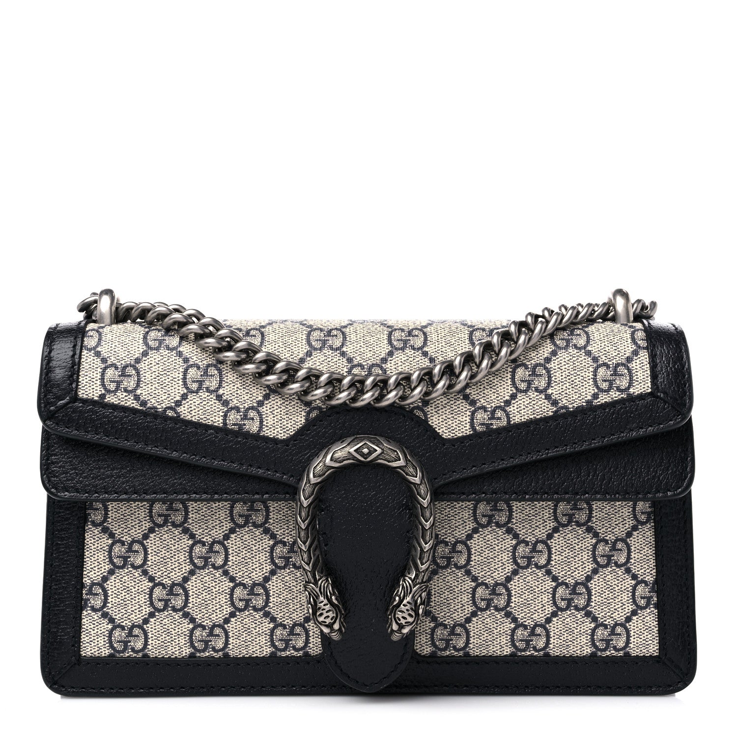 Gucci GG Supreme Monogram Textured Dollar Calfskin Small Rectangular Dionysus Shoulder Bag Beige Blue 1 of 9
