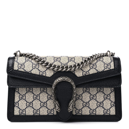 Gucci GG Supreme Monogram Textured Dollar Calfskin Small Rectangular Dionysus Shoulder Bag Beige Blue 1 of 9
