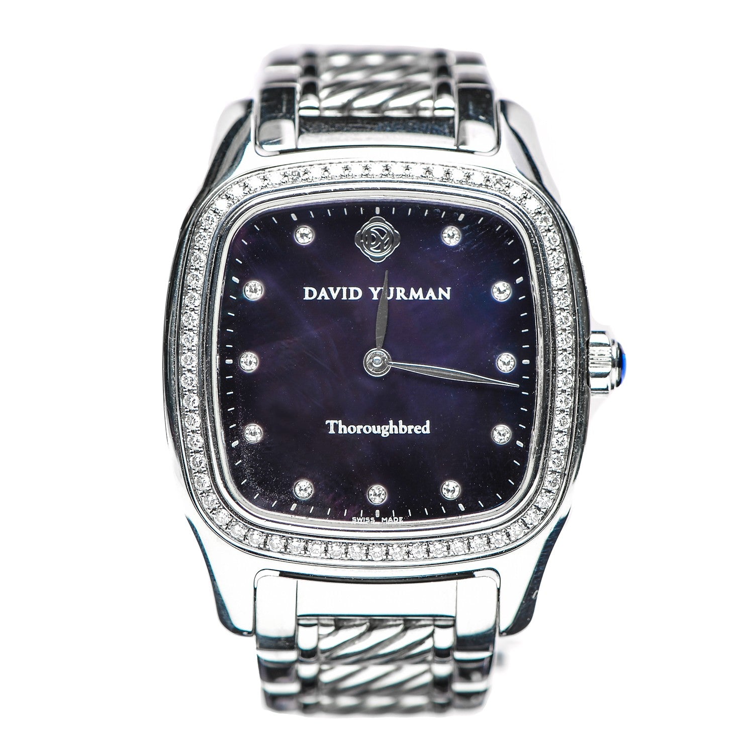 David Yurman Stainless Steel Diamond Bezel Purple Mother of Pearl 32mm Thoroughbred Quartz Watch 1 of 6