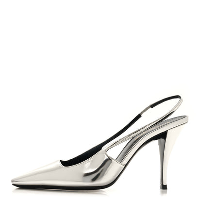 Saint Laurent Glazed Calfskin Tom 90 Dream Slingback Pumps 37 Argento 1 of 9