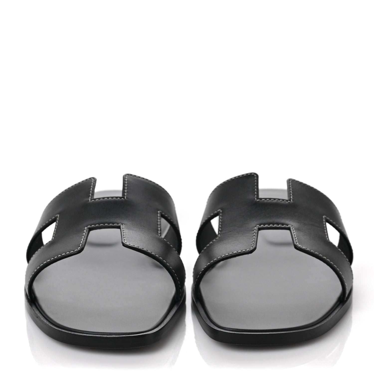 Hermes Box Calfskin Oran Sandals 40.5 Black 2 of 8
