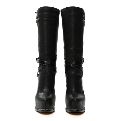 Christian Dior Grained Calfskin Crocodile Embossed Platform Boots 38 Black 2 of 8