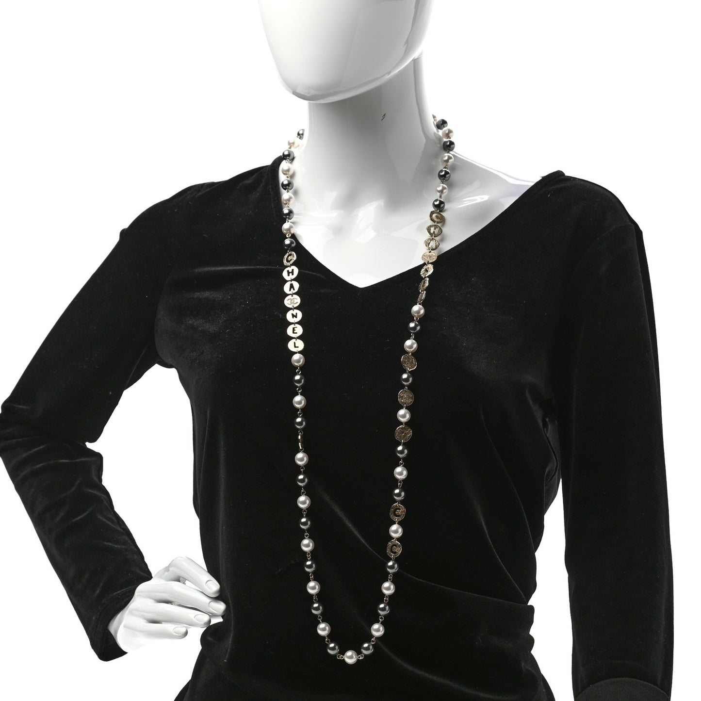 Pearl Papyrus Long Necklace Gold Pearly White Grey