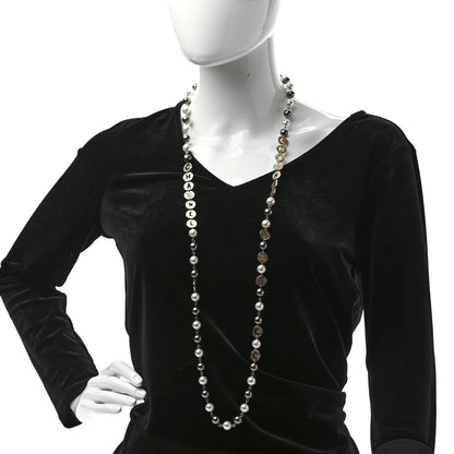 Chanel Pearl Papyrus Long Necklace Gold Pearly White Grey 2 of 5
