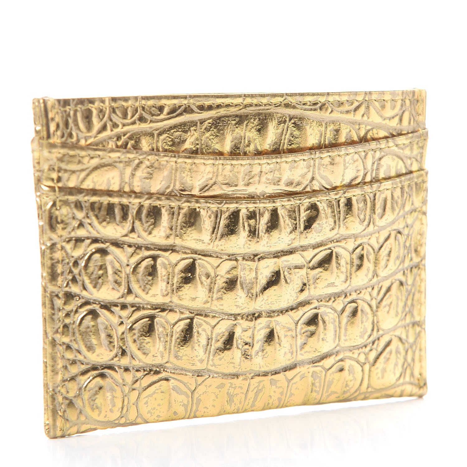 Chanel Metallic Calfskin Crocodile Embossed Cocodile Card Holder Gold 3 of 9