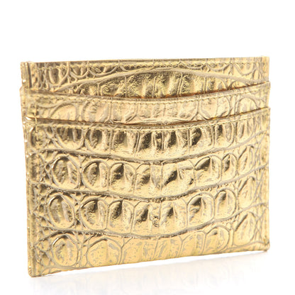 Chanel Metallic Calfskin Crocodile Embossed Cocodile Card Holder Gold 3 of 9