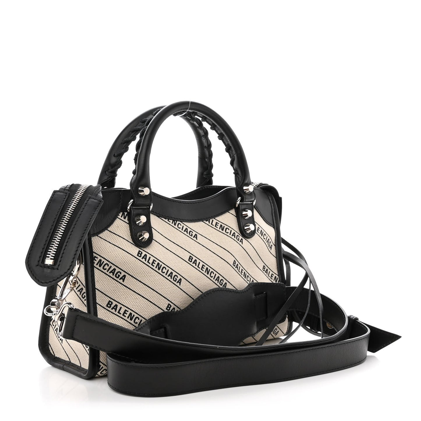 Canvas Satin Calfskin Diagonal Allover Logo Print Classic Silver Hardware Mini City Natural Black