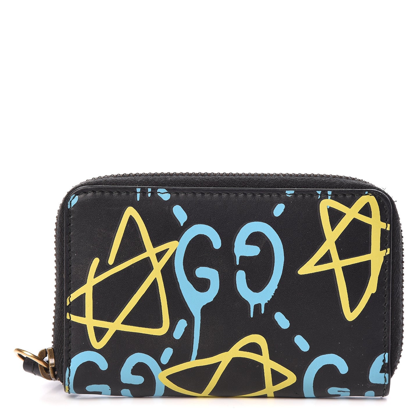 Calfskin GucciGhost Zip Around Card Case Black New Acquamarine