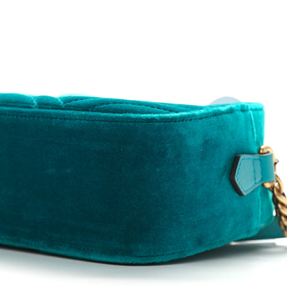 Gucci Velvet Matelasse Small GG Marmont Chain Shoulder Bag Pavone Cyan 10 of 10
