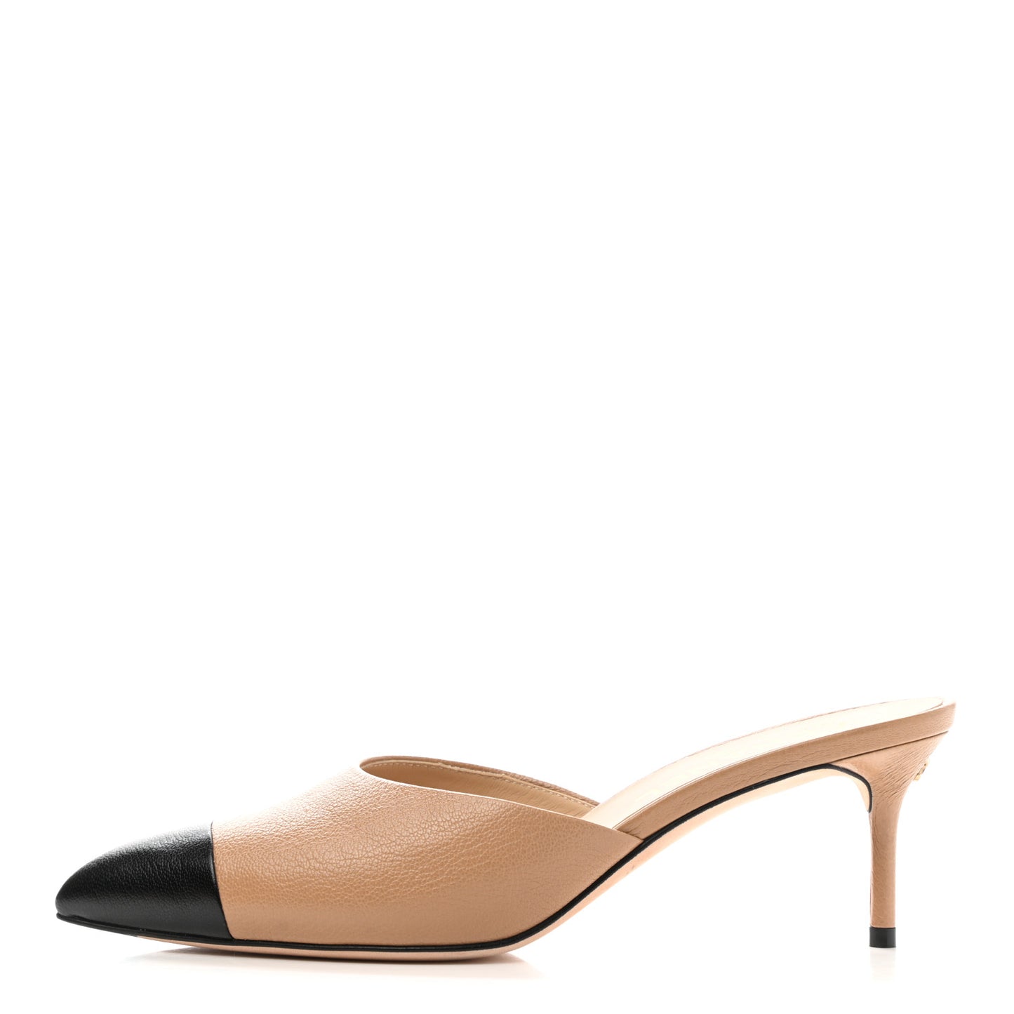 Lambskin Grosgrain Cap Toe CC Mules 39 Beige Black