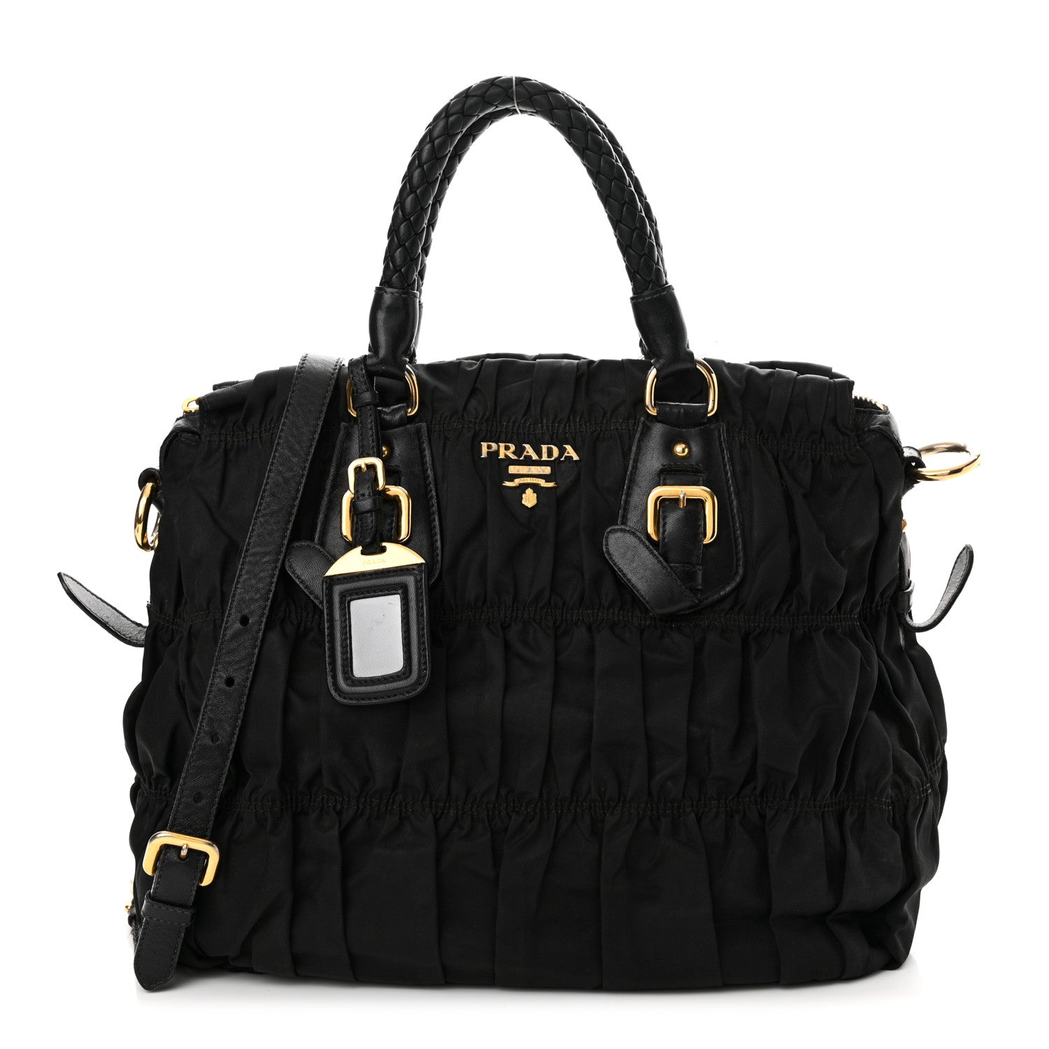 Prada Tessuto Nylon Nappa Braided Gaufre Shopping Satchel Black 1 of 19