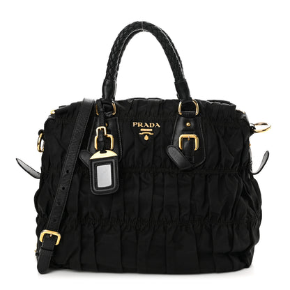 Prada Tessuto Nylon Nappa Braided Gaufre Shopping Satchel Black 1 of 19