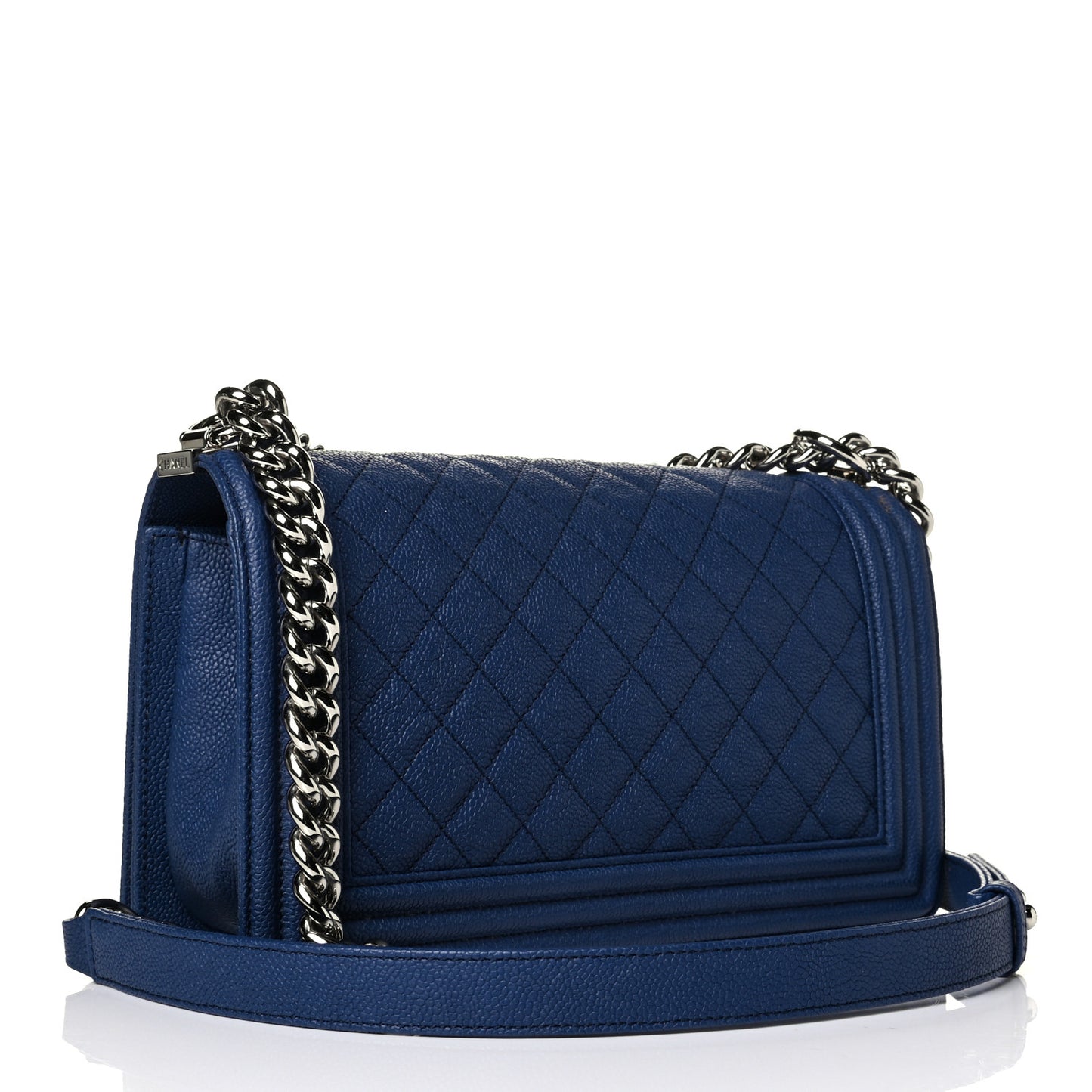 Caviar Quilted Medium Boy Flap Dark Blue