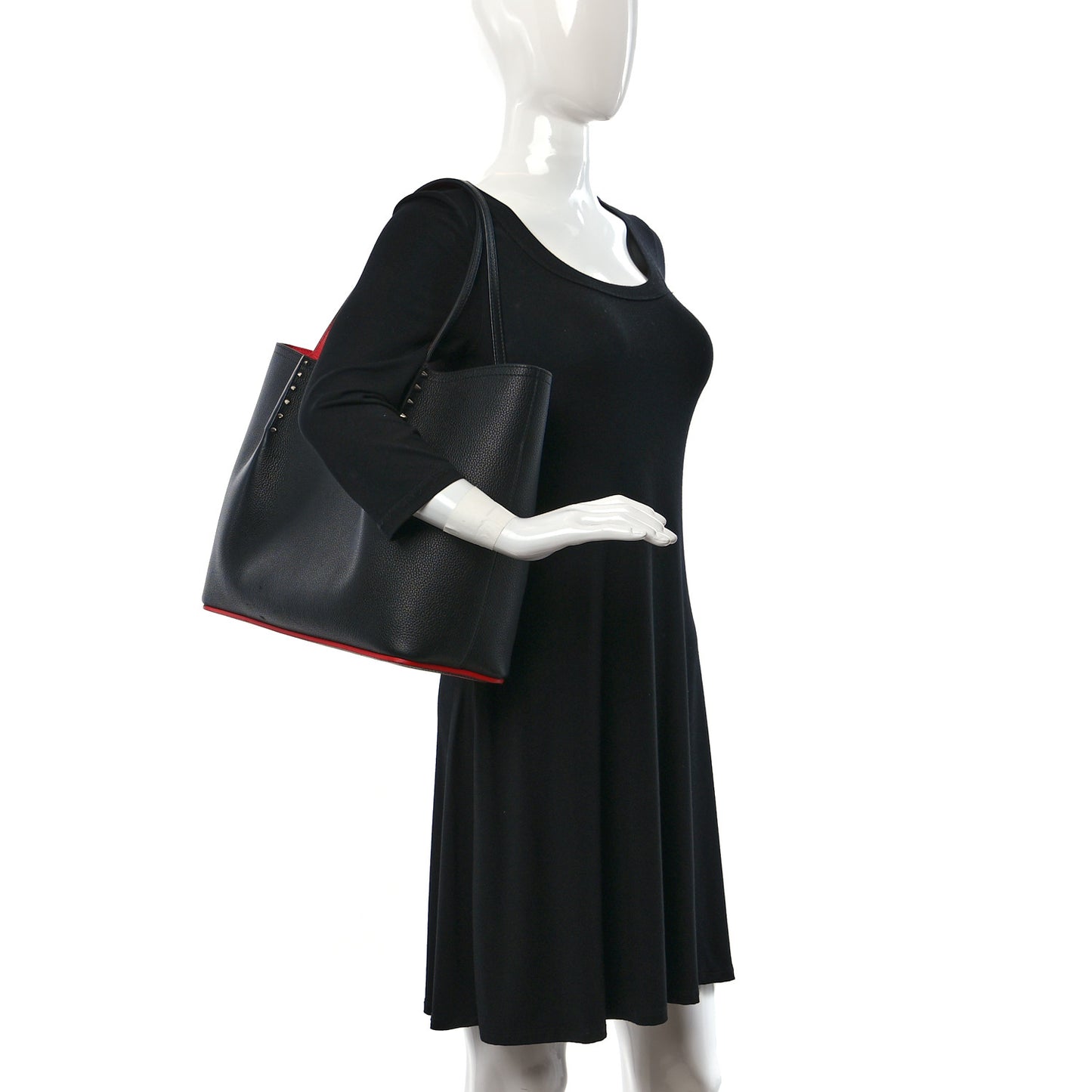 Calfskin Spiked Large Cabarock Shopper Tote Black