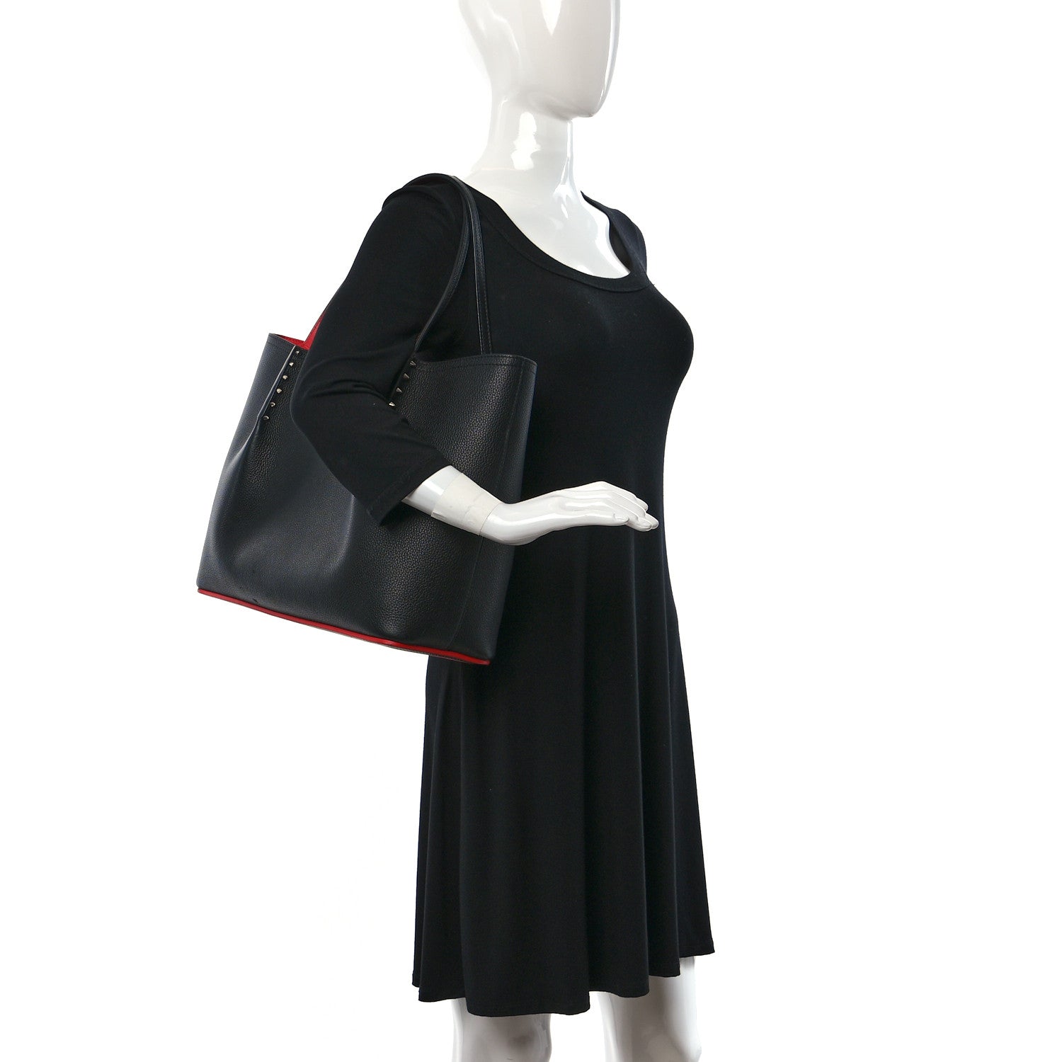 Christian Louboutin Calfskin Spiked Large Cabarock Shopper Tote Black 2 of 10