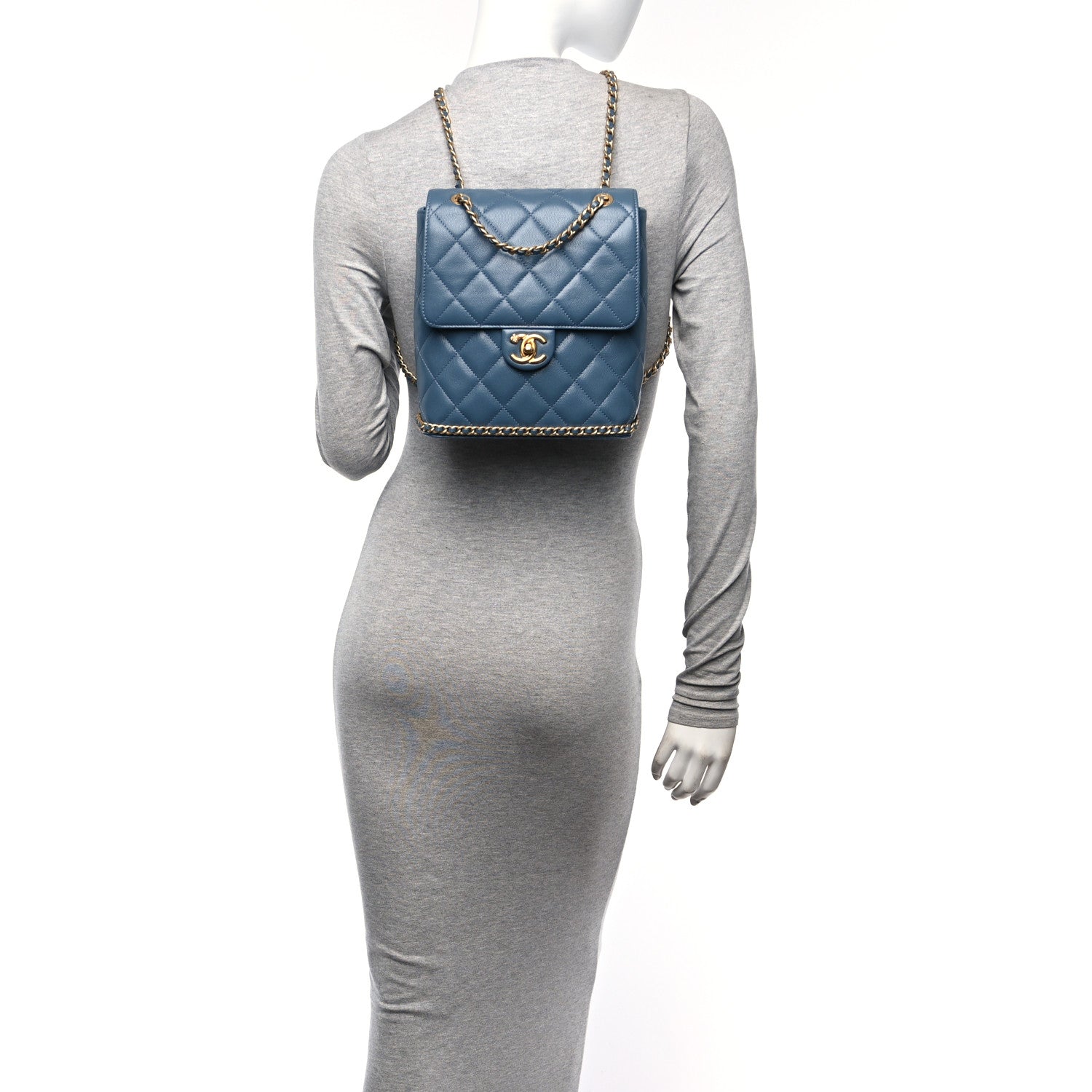 Chanel Caviar Quilted Camellia Chain Around Backpack Blue 2 of 11