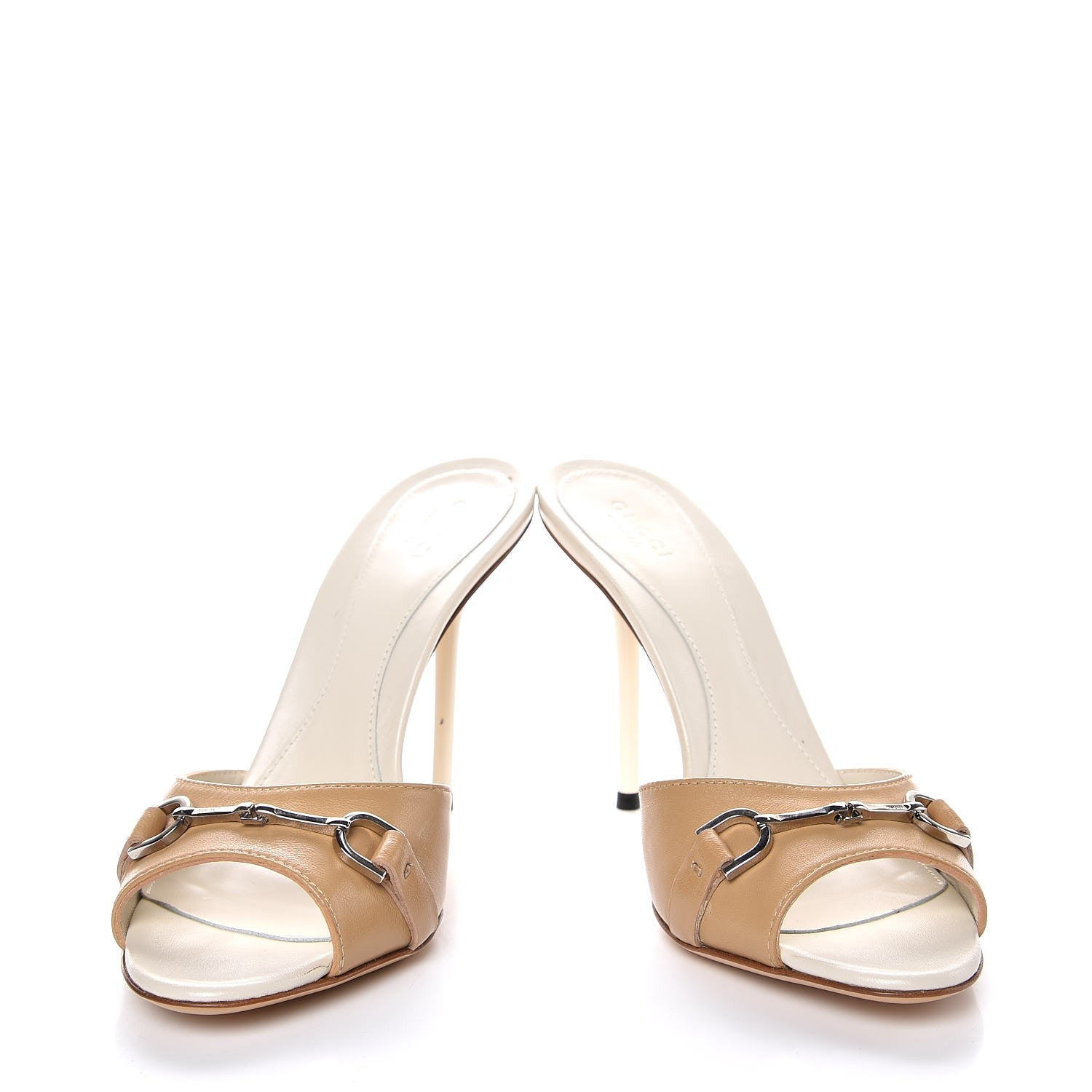 Gucci Malaga Kid Horsebit High Heel Slide Sandals 37.5 Sand 5 of 10