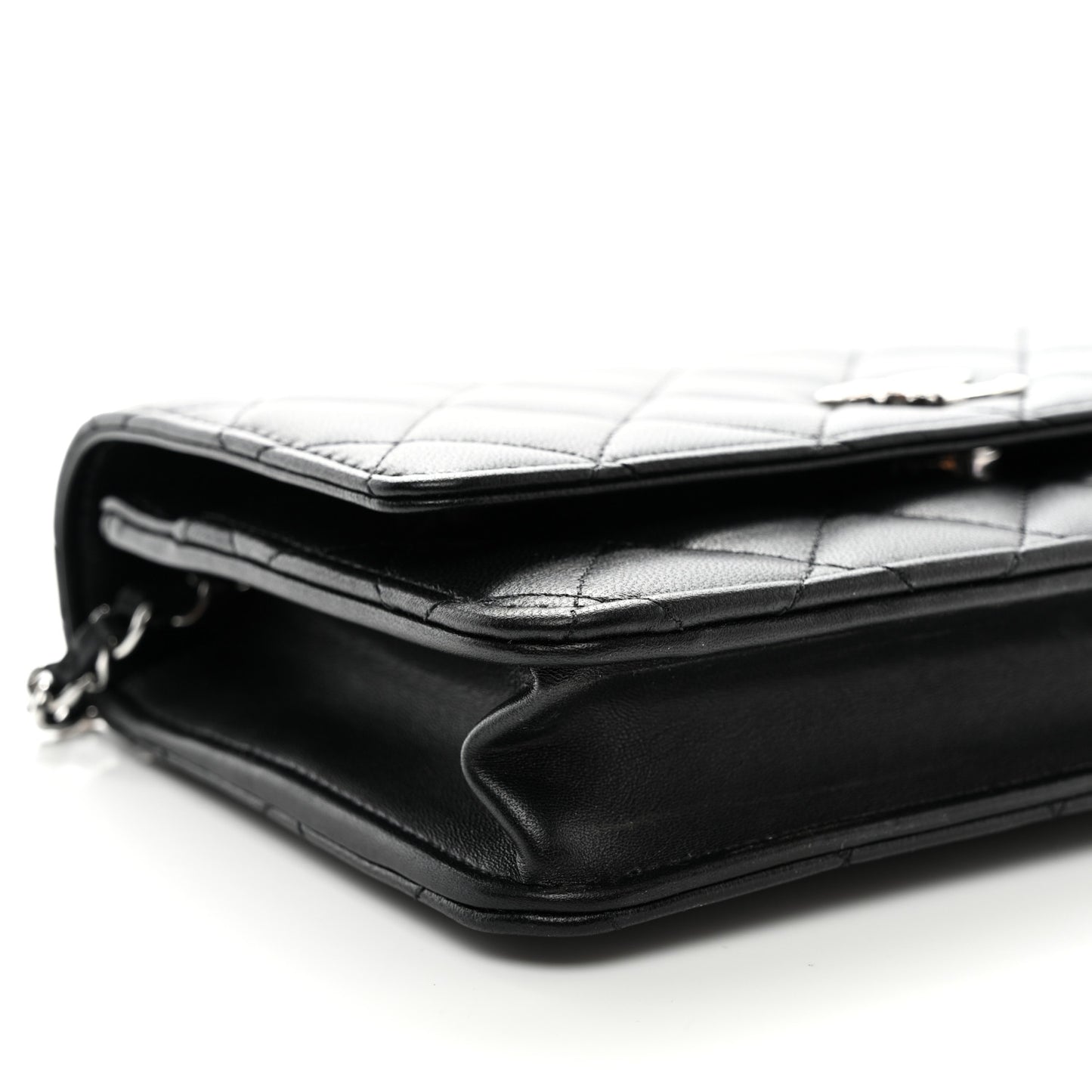 Lambskin Quilted Crystal Star Wallet On Chain Black