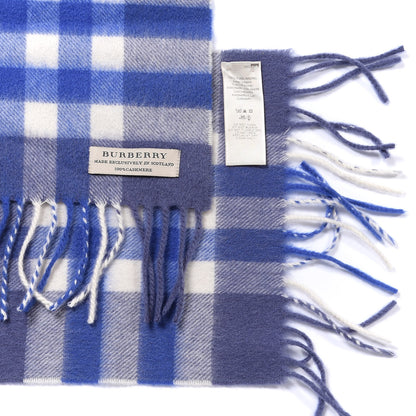 Burberry Cashmere Giant Check Fringe Scarf Blue 4 of 4
