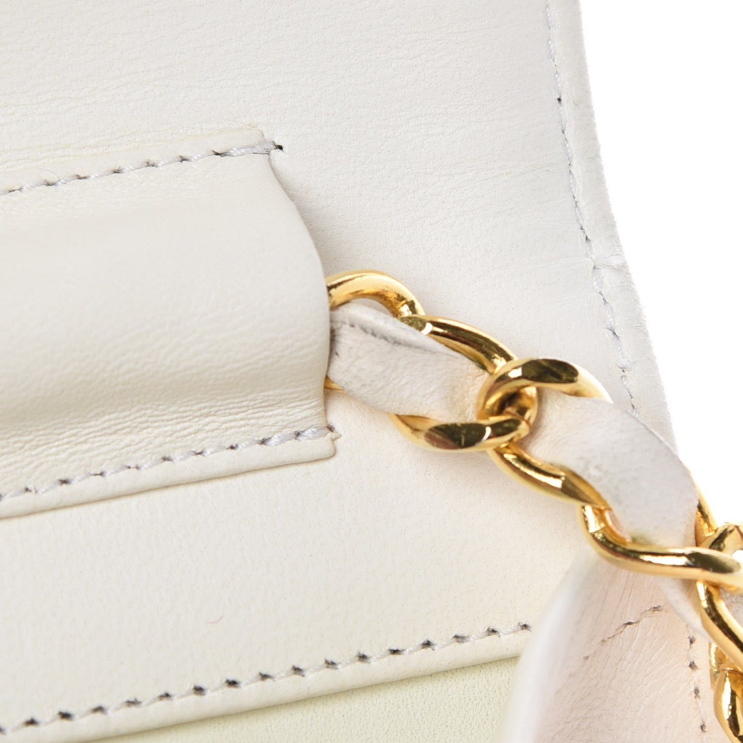 Calfskin Diamond Stitched CC Small Flap White