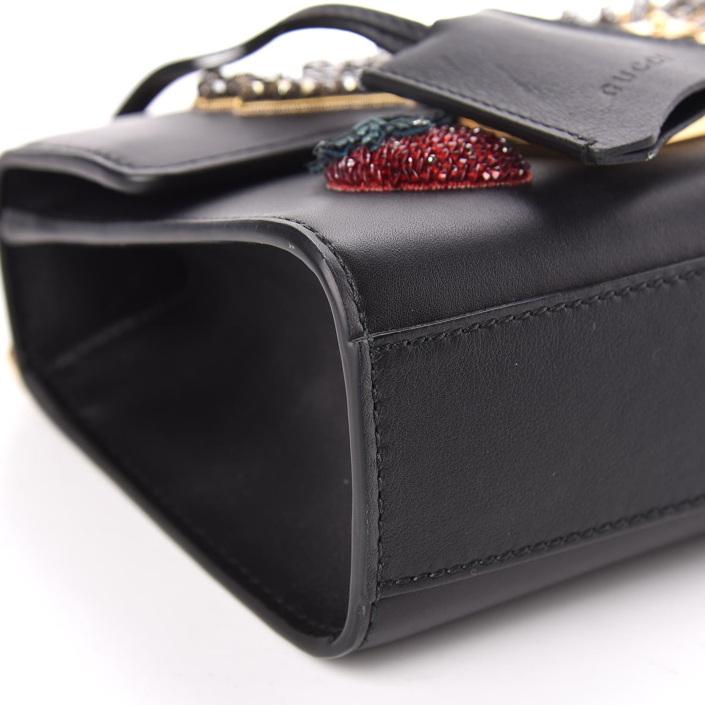 Calfskin Strawberry Embroidered Small Padlock Shoulder Bag Black
