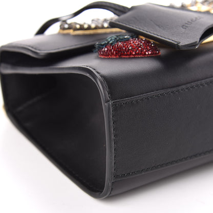 Gucci Calfskin Strawberry Embroidered Small Padlock Shoulder Bag Black 5 of 13