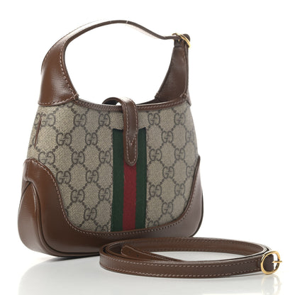 Gucci GG Supreme Monogram Azalea Calfskin Web Mini Jackie 1961 Hobo Beige Ebony Brown Sugar 2 of 6