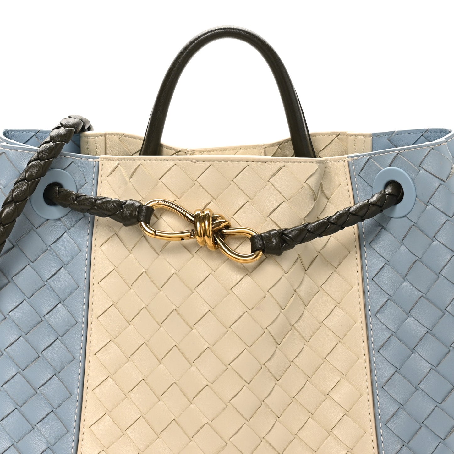Nappa Intrecciato Medium Andiamo Shoulder Bag Sea Salt Ice Khaki