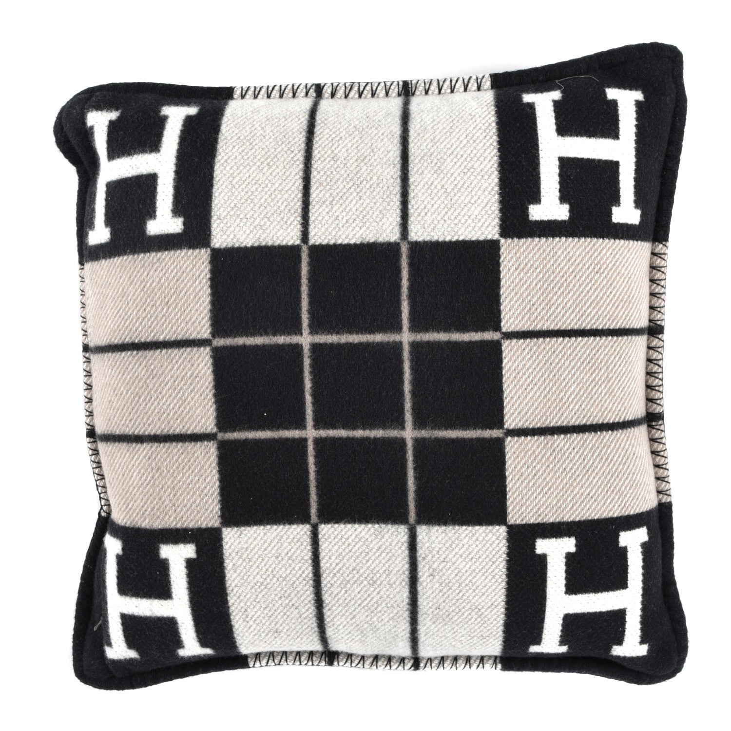 Hermes Wool Cashmere Avalon III Pillow PM Ecru Black 2 of 3