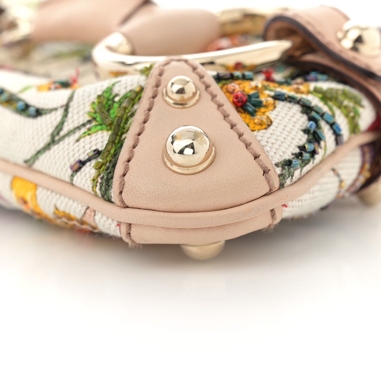 Canvas Flora Floral Beaded Small Horsebit Chain Clutch White Multicolor