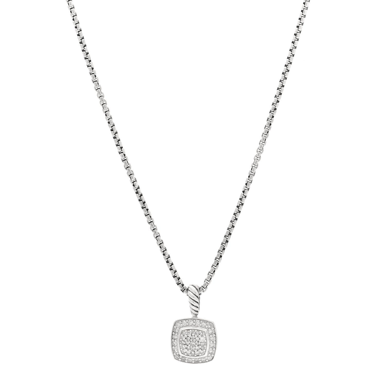 David Yurman Sterling Silver Diamond Pave 7mm Petite Albion Pendant Necklace 1 of 4