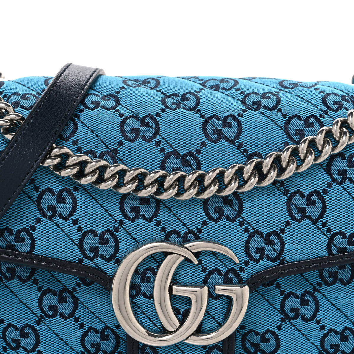 Monogram Multicolor Matelasse Diagonal Small GG Marmont Shoulder Bag Light Blue