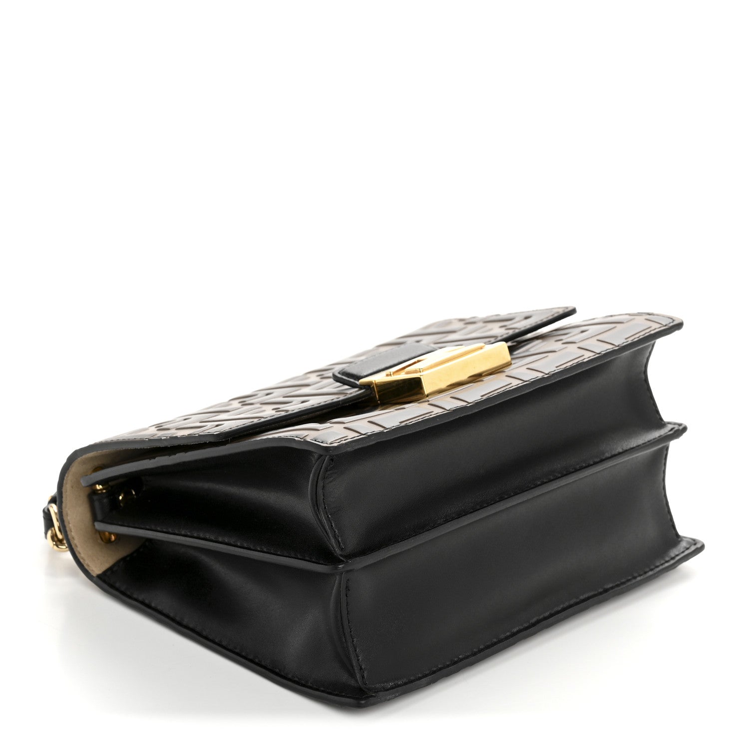 Fendi Vitello Liberty Bi-Color FF 1974 Embossed Small Kan U Shoulder Bag Maya Black 4 of 12